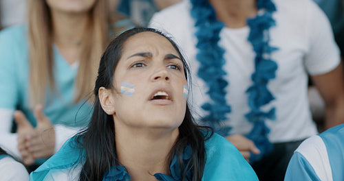 Soccer fans cheering for national team at the stadium
