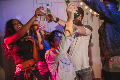 Group of friends toasting their drinks