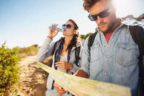Couple on country walk together