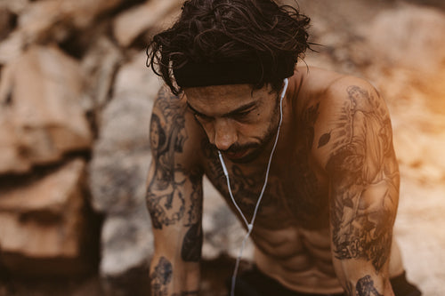 Runner taking a break after training