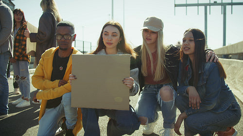 Protestors gathered on a highway