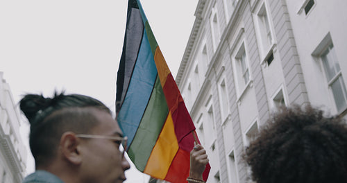 People at a Gay pride parade in the city