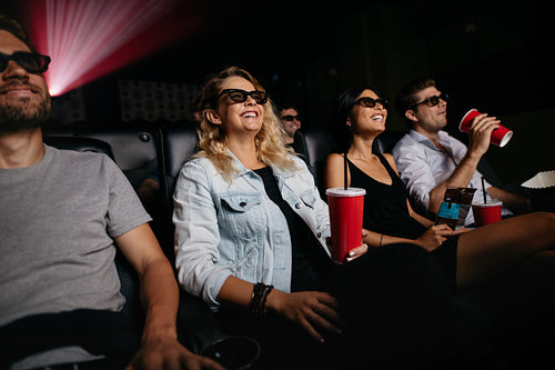 Young people watching 3d film
