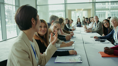 Professionals attend an engaging business conference