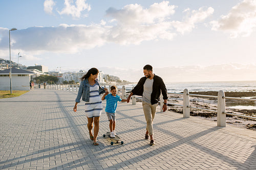 Family on a day out near the sea