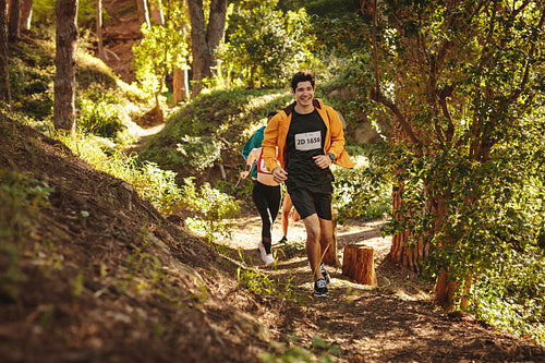 Marathoners running a mountain race