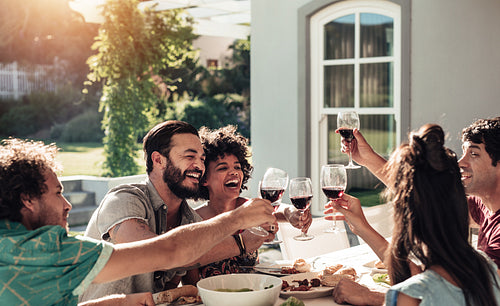 Multiracial group of friends having a party