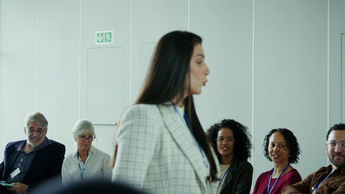 High five during business presentation