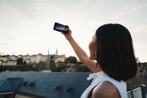 Tourist taking a picture of the view in Luxembourg