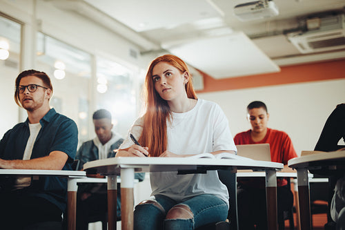 Attentive student in high school classroom