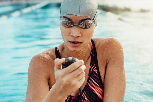 Female swimmer preparing for competition