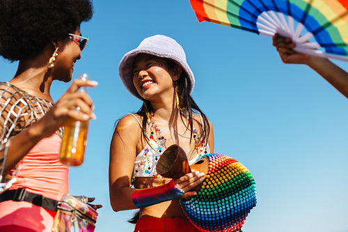 Group of friends dancing together at Brazilian carnival