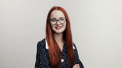   Cheerful young woman with eyeglasses