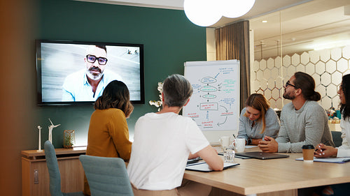 Collaborating for success: Business team having a virtual meeting with a remote colleague in a boardroom