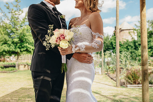 First meeting of groom and bride at wedding day