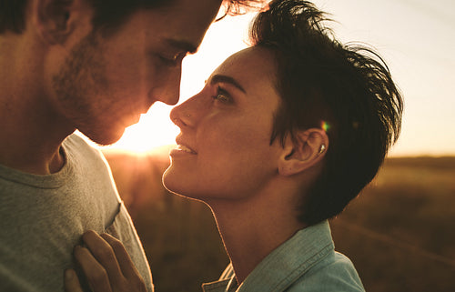 Couple in romantic pose outdoors