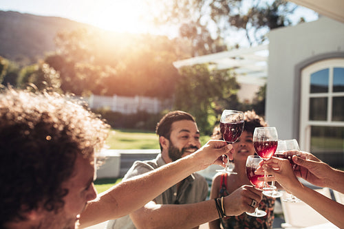 Group of friends having party alfresco