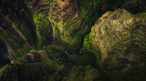 Waimea Canyons from above: Aerial view of the Hawaiian mountains