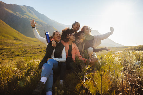 Friends taking a selfie during a hike