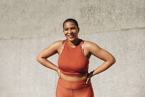 Healthy woman relaxing after physical training