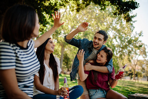 Group of friends enjoying on picnic