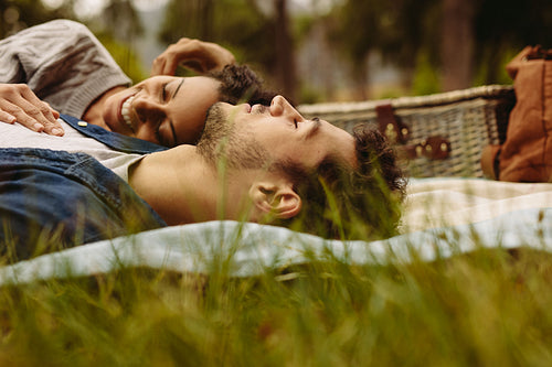 Couple relaxing together at the park
