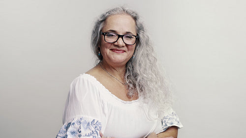 Happy senior woman with eyeglasses