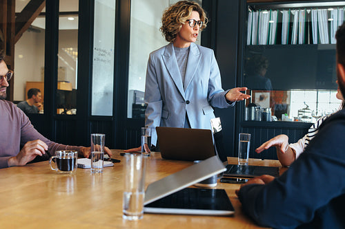 Business woman presenting an idea to her team in a meeting