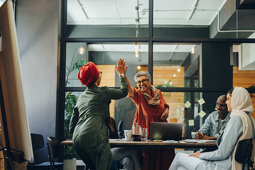 Businesswomen celebrating their success
