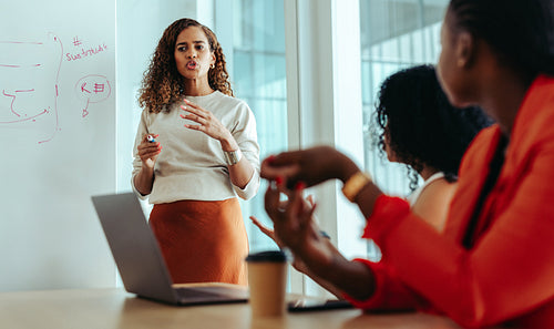 Businesswoman presenting a marketing strategy