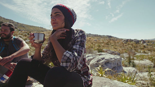 Woman taking a break during hike