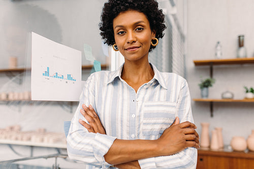 Confident small business owner looking at the camera in her office