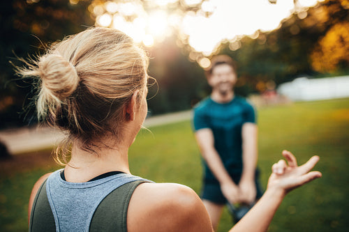 Young people working out at the park