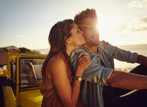 Young couple on romantic road trip