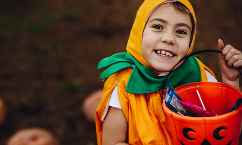 Halloween girl out for trick-or-treating