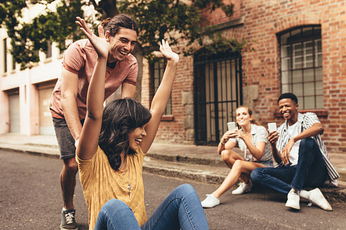 Friends creating new social media content