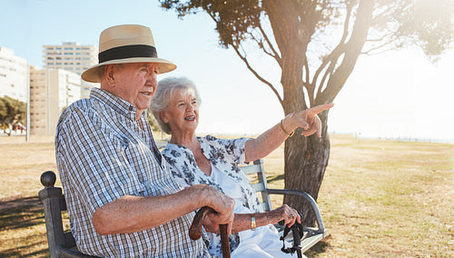 Retired couple relaxing on a park bench