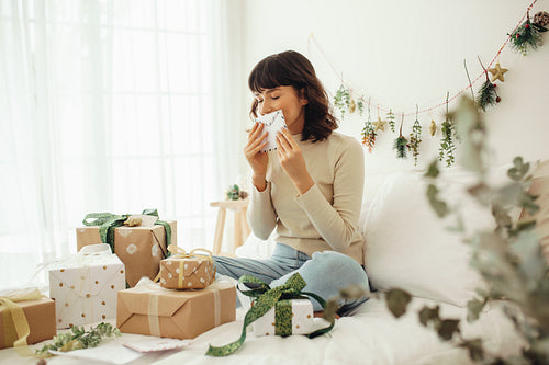 Woman kissing her christmas letter
