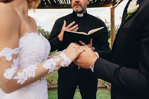 Couple at outdoor wedding ceremony