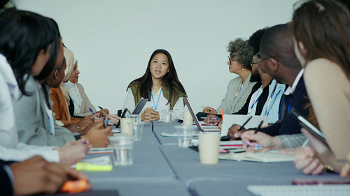 Diverse group having an engaging discussion