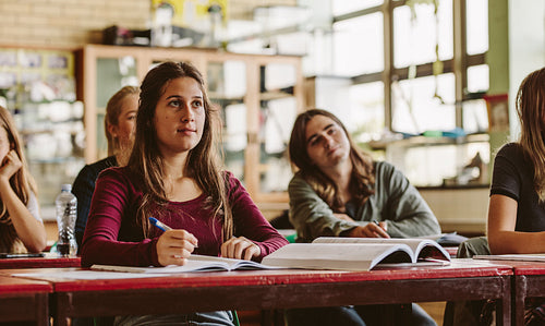 Beautiful female student in classroom