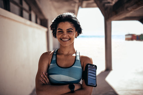 Female athlete taking a break after training session
