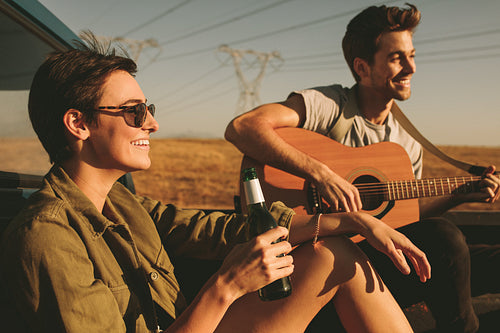 Couple enjoying on a road trip