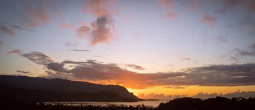Picturesque Sunset in Hanalei Bay, the Hawaiian island of Kauai