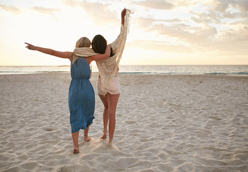 Female friends having fun on the sea shore