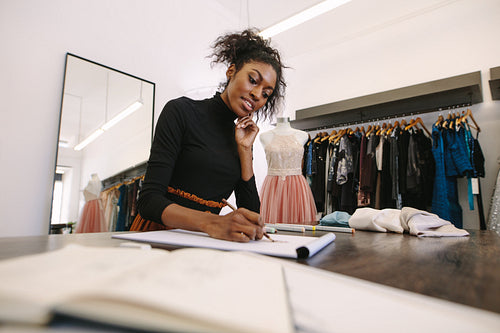 Fashion designer at work in her studio