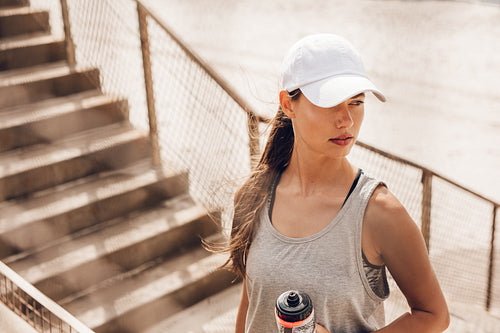 Fitness female taking a break after workout