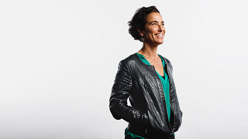 Portrait of smiling woman in a jacket