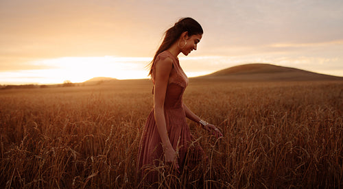 Carefree stroll in the field