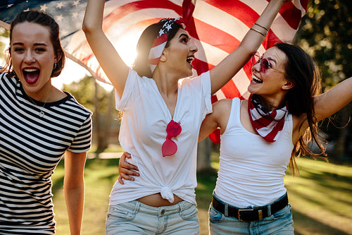 American women celebrating 4th of july holiday